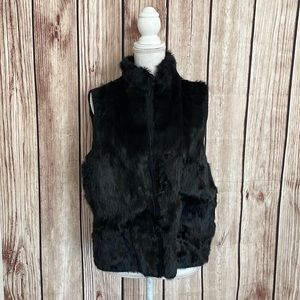 Nina Leonard Black Fur Front Ribbed Sweater Vest - Large
